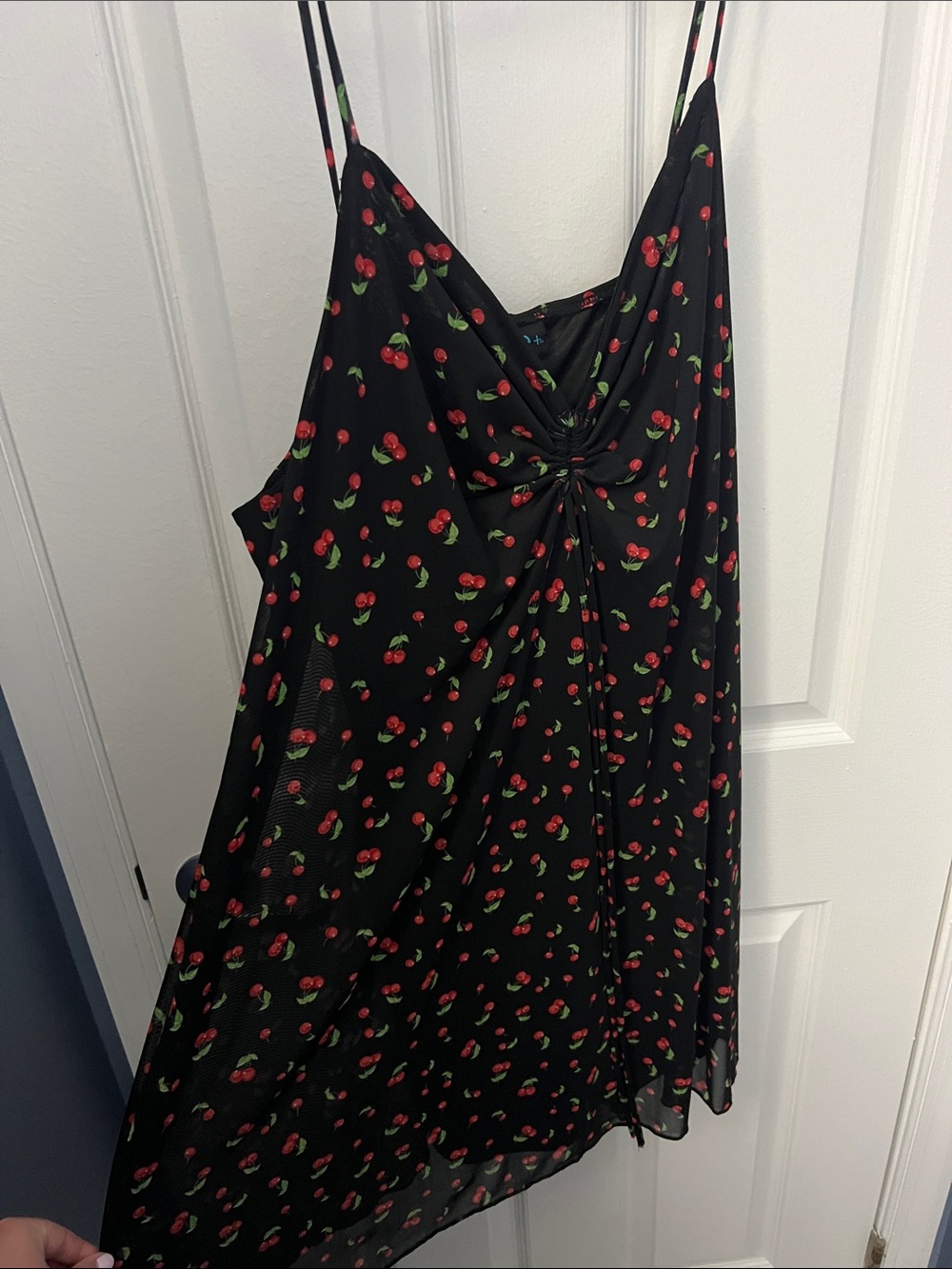 Black Cherry Print Spaghetti Strap Dress